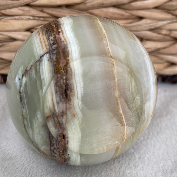 Natural Onyx Banded Green Brown Onyx Small Round Vase Home Decor - Picture 7 of 7